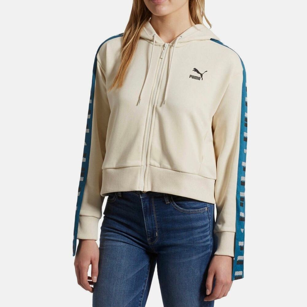 Puma Women Cream Cropped Revolt Zipup Track Jacket  Sz. Med. Activwear Casual